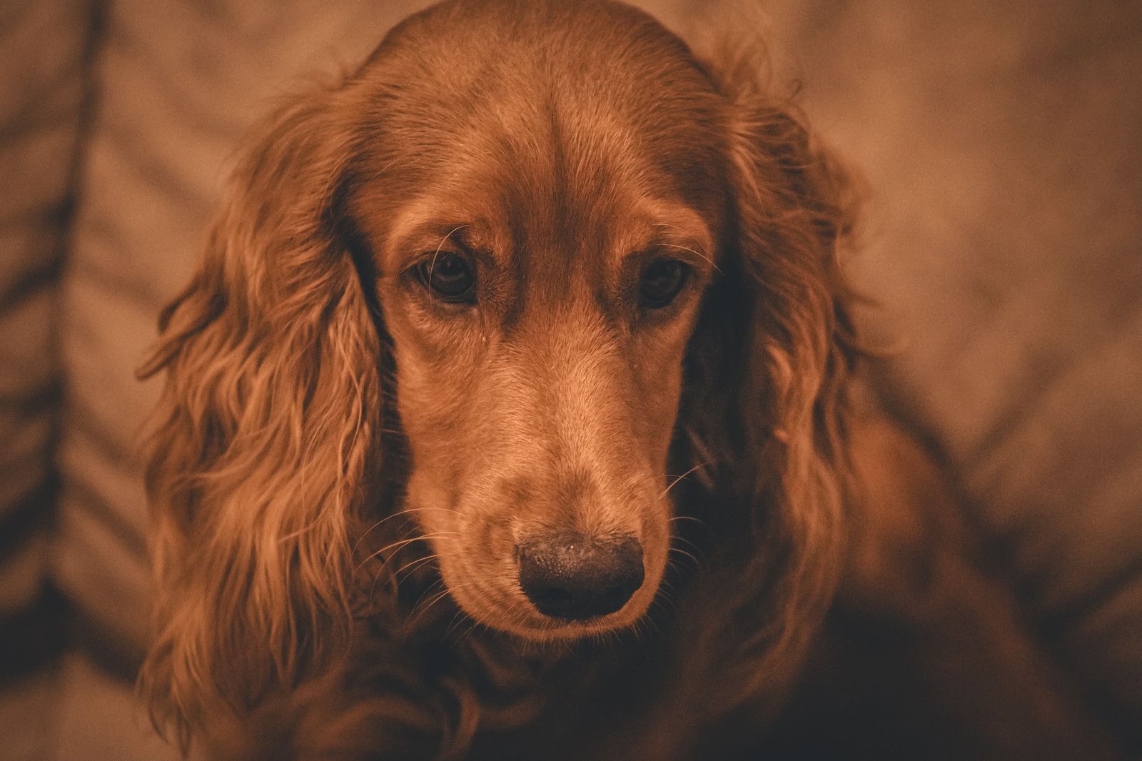 Primo piano di un cocker spaniel con le tipiche orecchie pendenti